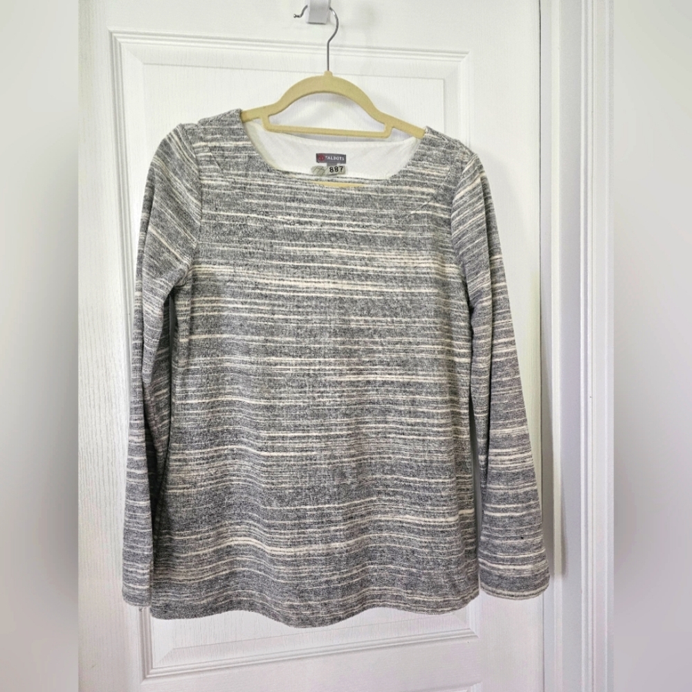 Talbots Women's Gray Striped Terry Cloth Top